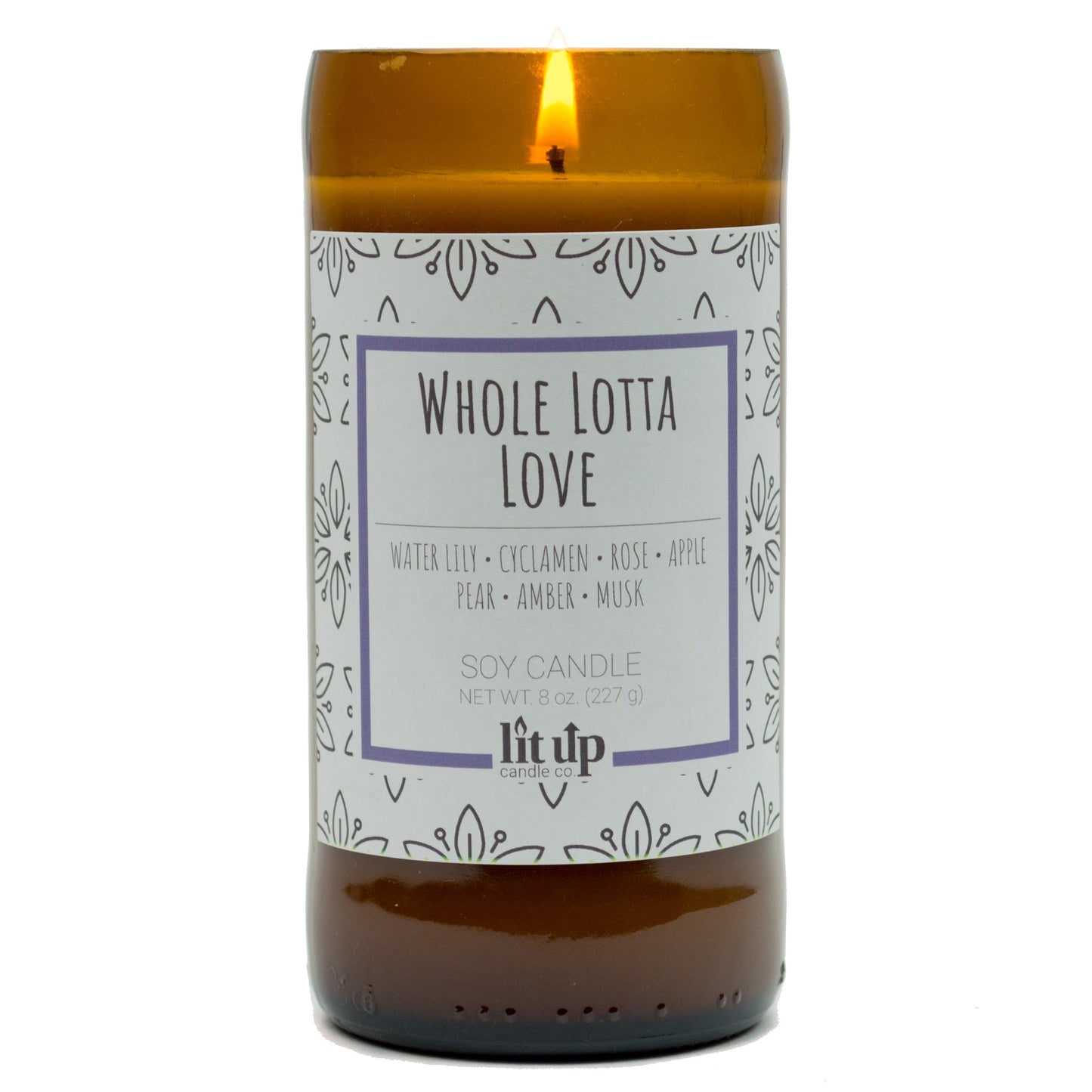 Whole Lotta Love scented 8 oz. soy candle in upcycled beer bottle - FKA Beautiful Day