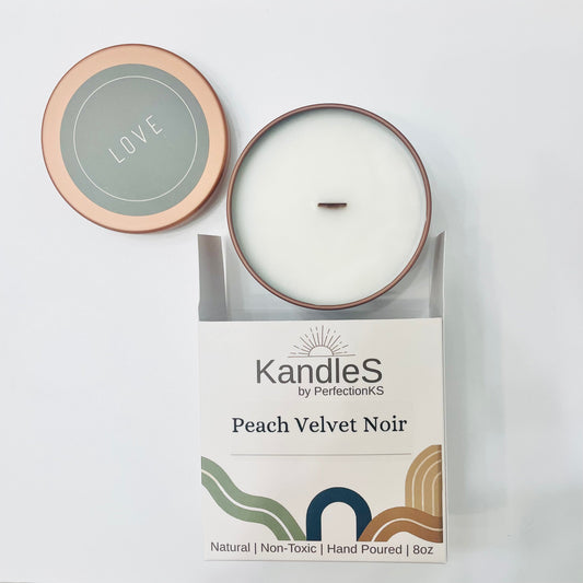 Peach Velvet Noir Luxury Candle | Eco-Friendly Clean-Burning Wooden Wick Candle