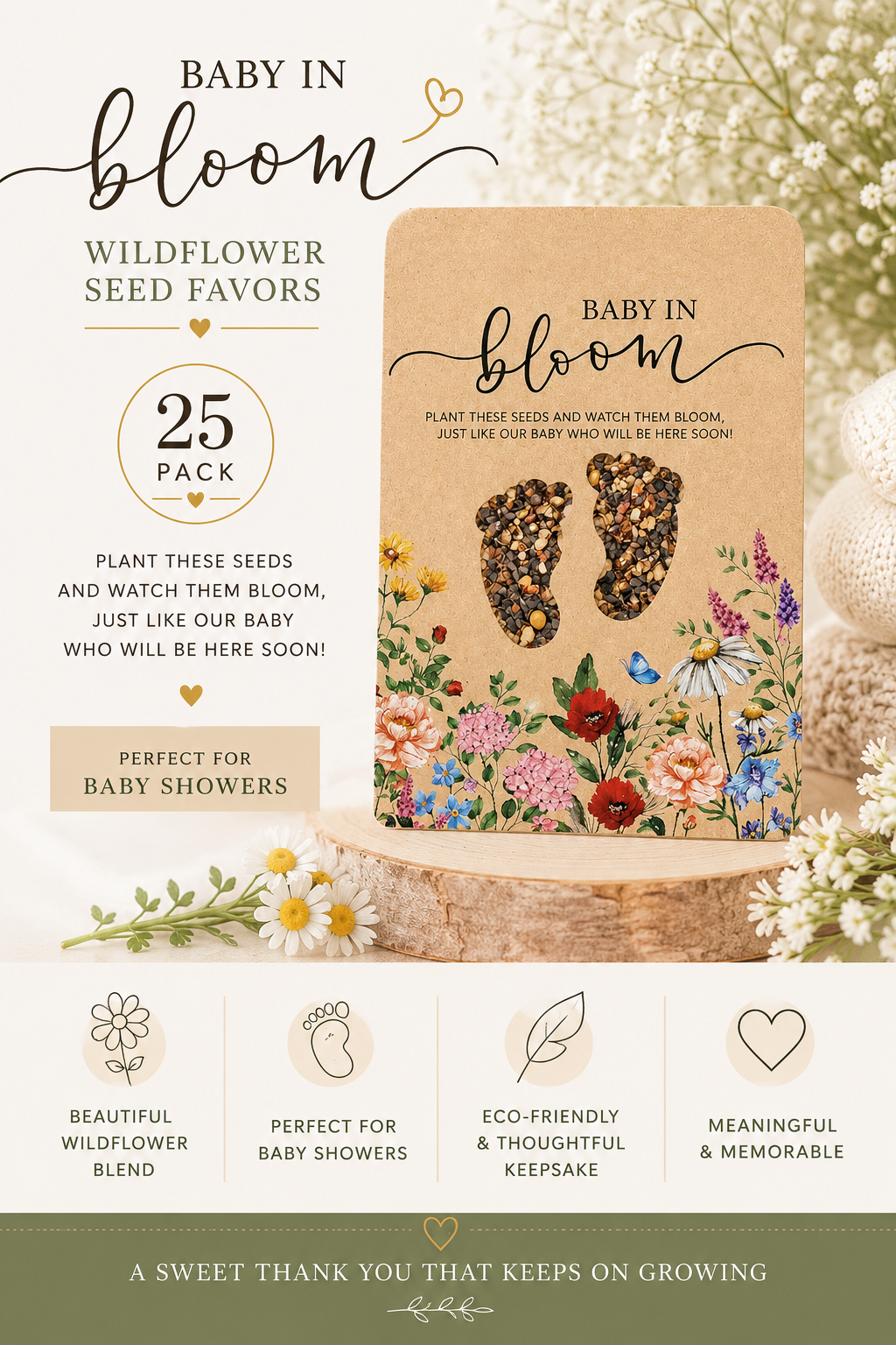 Baby in Bloom Seed Favors 25 Pack, Wildflower Plantable Baby Shower Gifts