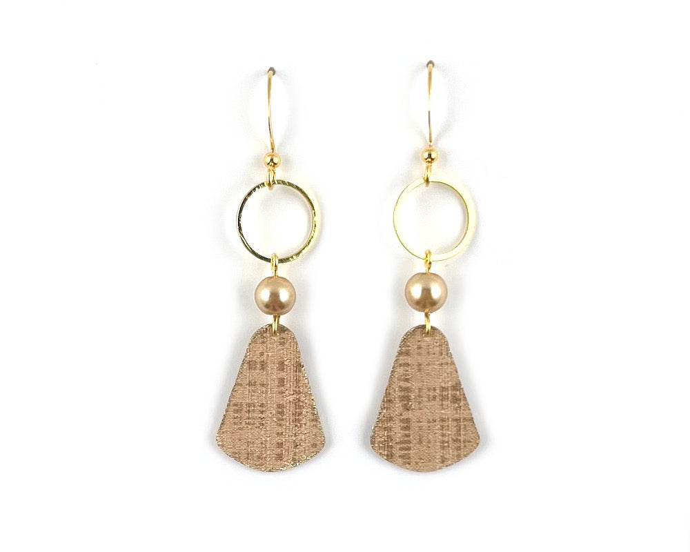 Dusty Pink Earrings with Faux Pearls and Gold Circle Accents