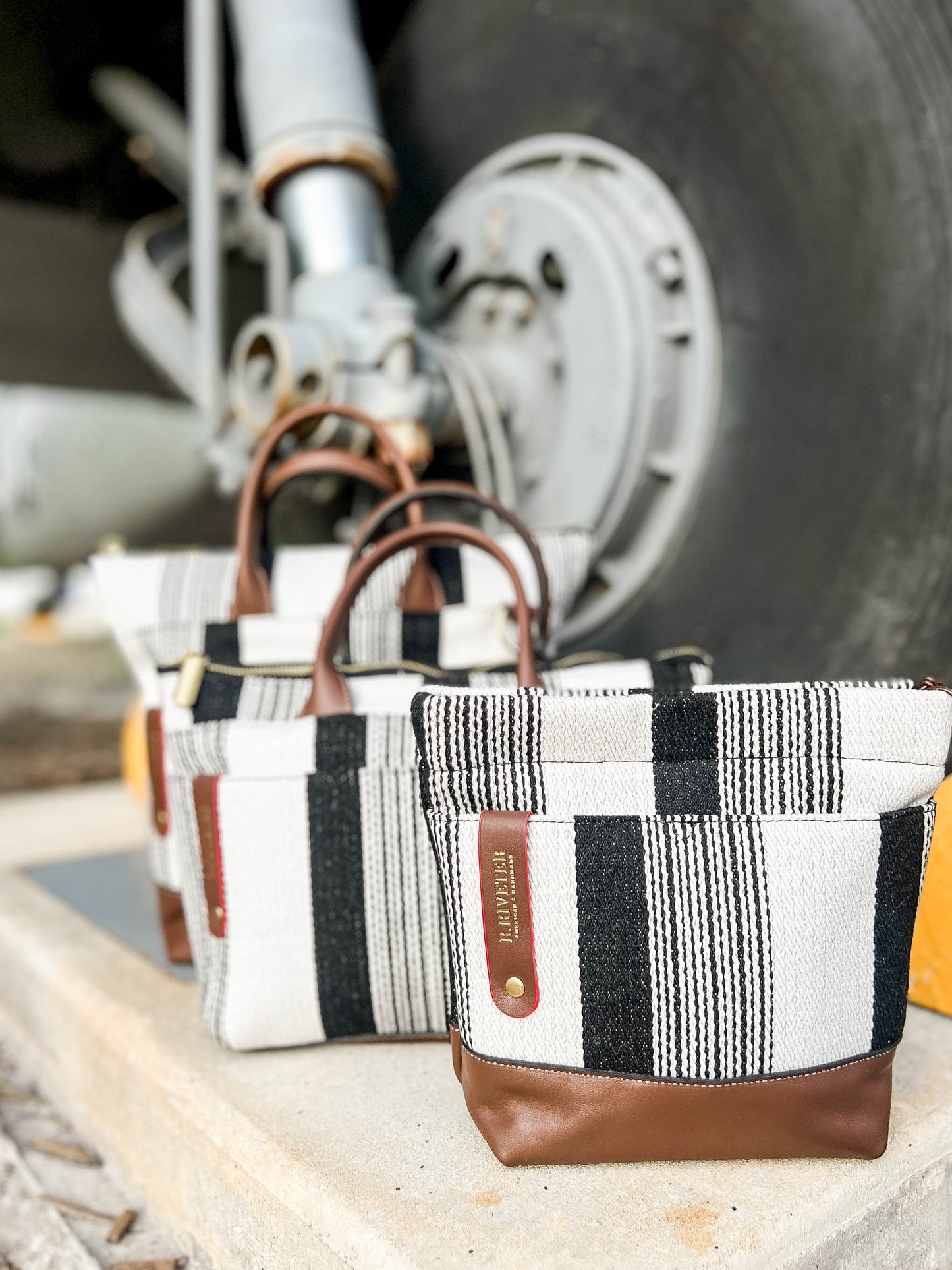 Betsy | Black and White Woven + Brown Leather