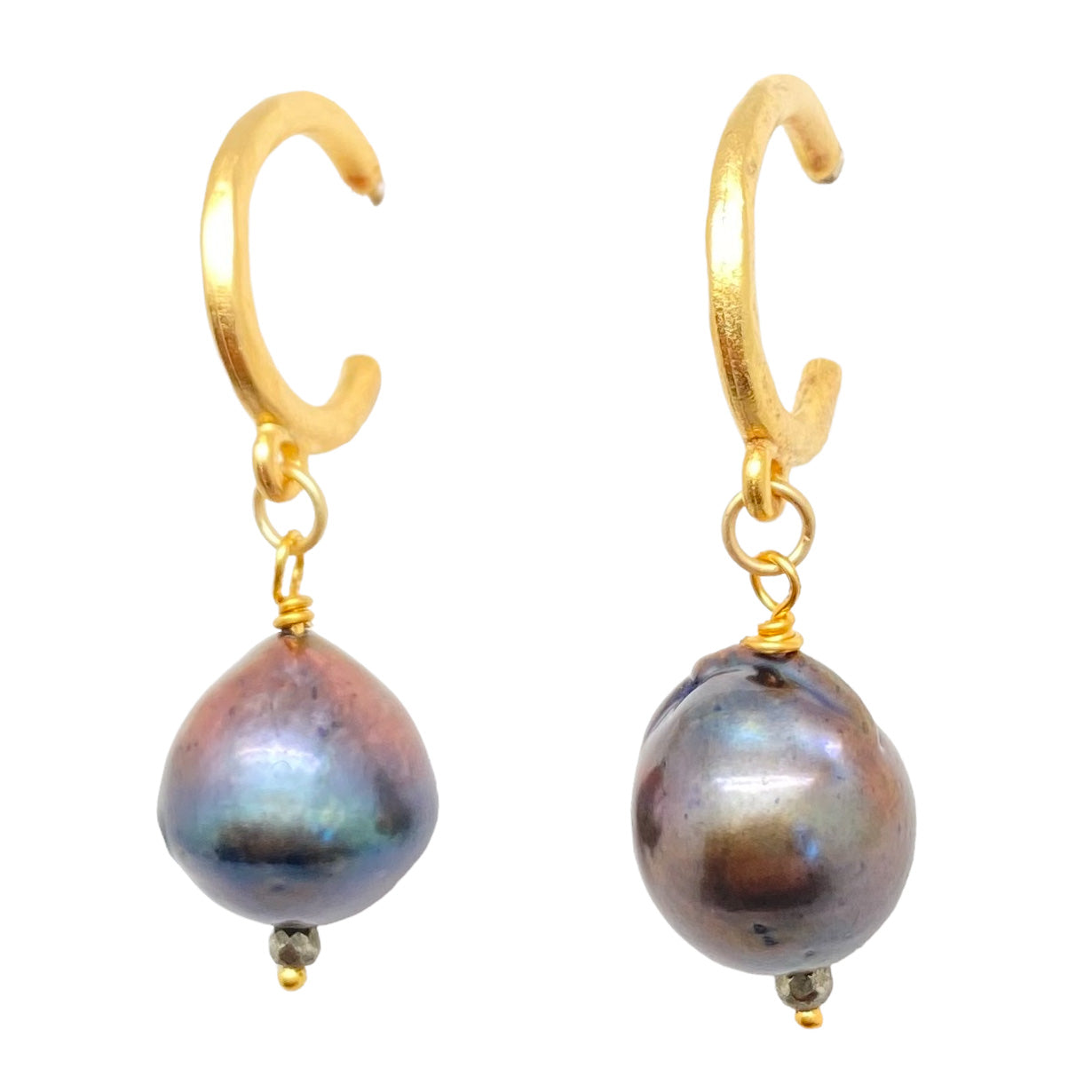 Black Baroque Pearl Hoop Earrings