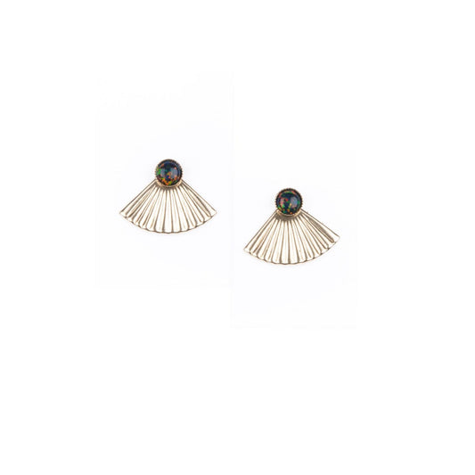 Mini Pleat Jacket Earrings with Black Opal Studs