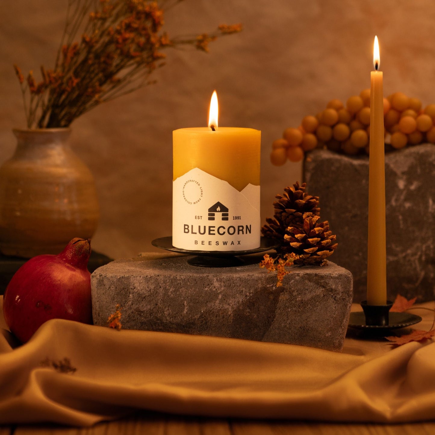 Hand-Dipped Beeswax Taper Candles - 1 Pair