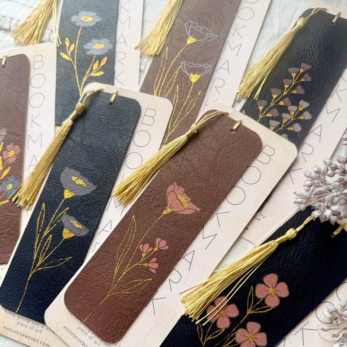 Leather Tassel Bookmarks-Floral