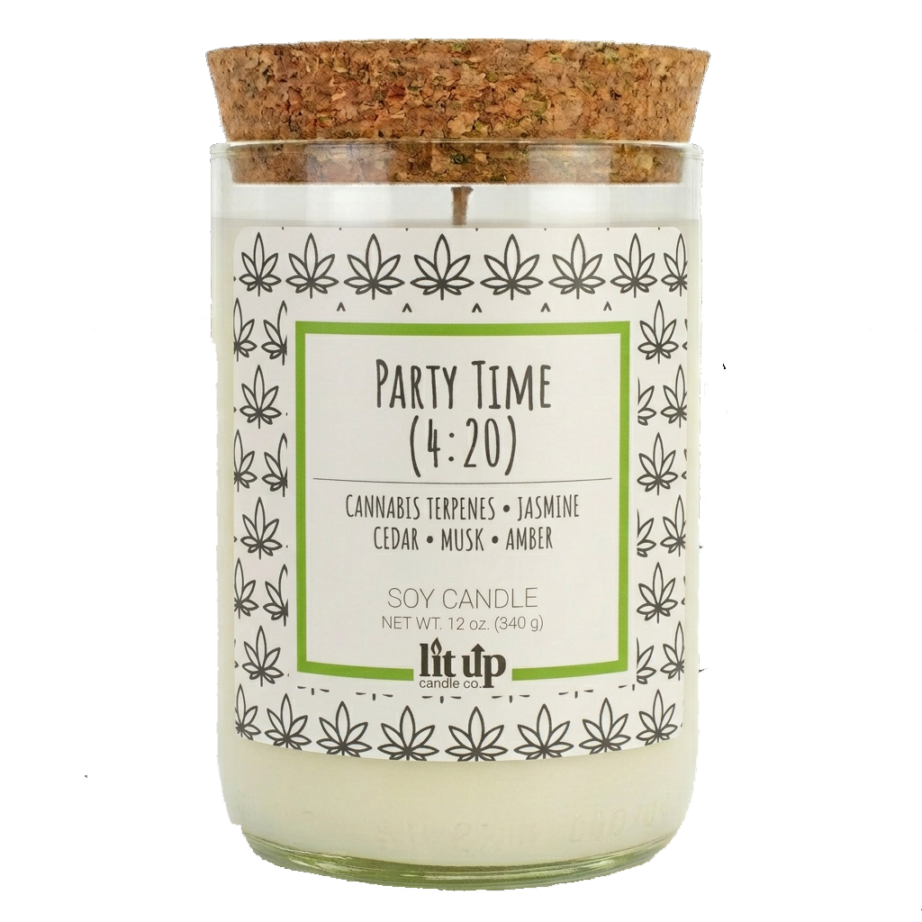 Party Time (4:20) 12 oz. soy candle in upcycled wine bottle | Cannabis, Jasmine, Cedar