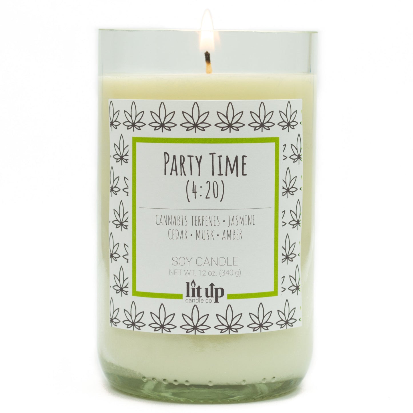 Party Time (4:20) scented 12 oz. soy candle in upcycled wine bottle - FKA Cannabis Flower