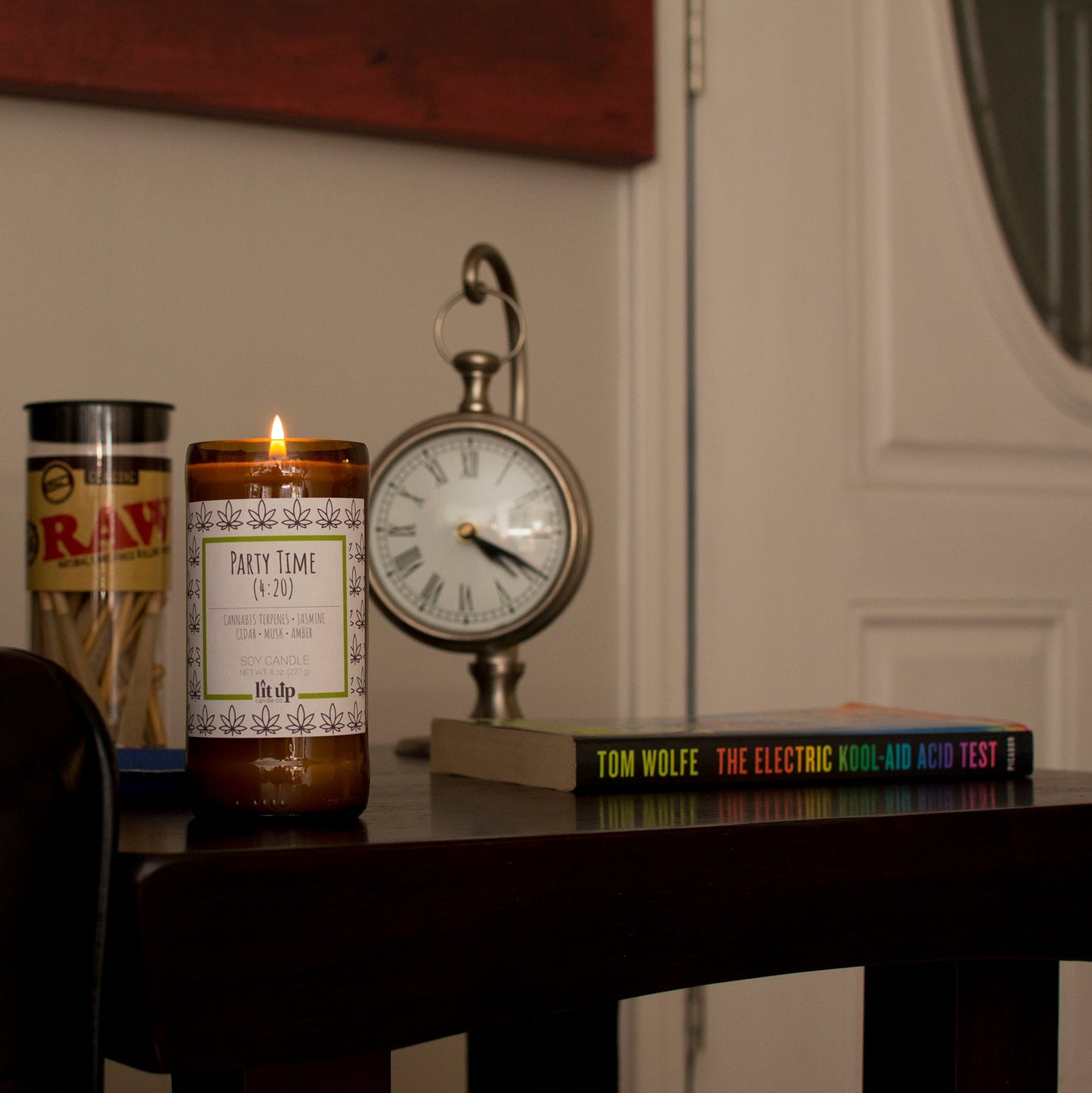 Party Time (4:20) scented 8 oz. soy candle in upcycled beer bottle - FKA Cannabis Flower