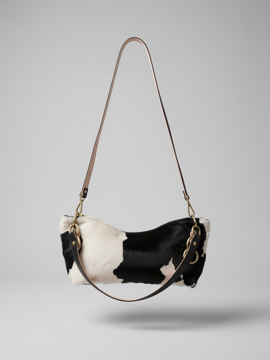 Blair Shoulder Bag, Cow Print Calf Hair-Black Leather