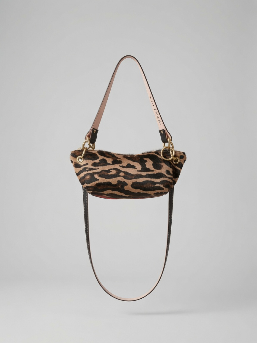 Baby Blair Shoulder Bag, Leopard Print Calf Hair-Black Leather