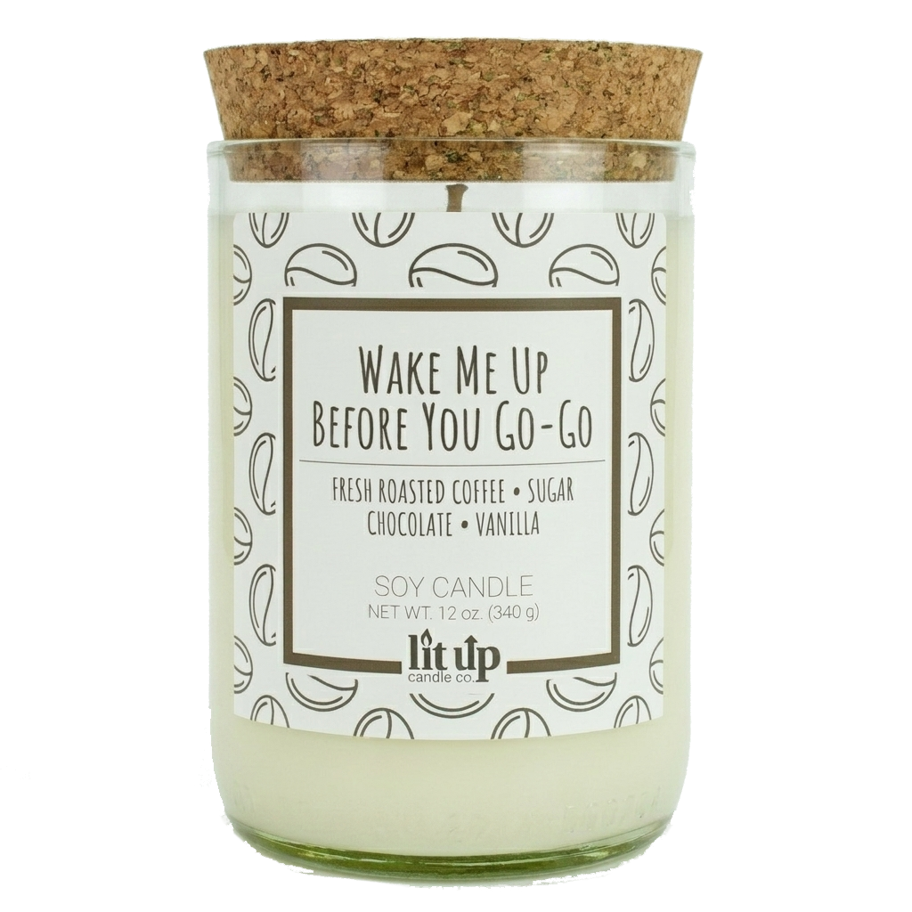Wake Me Up Before You Go-Go scented 12 oz. soy candle in upcycled wine bottle | Coffee, Chocolate, Vanilla