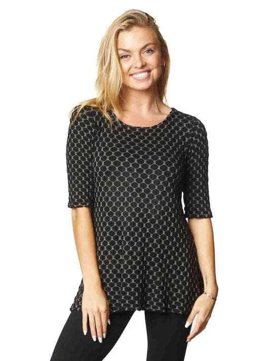 Tianello Taupe Honeycomb Knit Jacquard "LouAnn" Tunic-Black