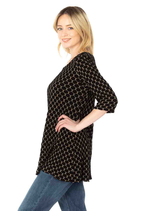 Tianello Taupe Honeycomb Knit Jacquard "LouAnn" Tunic-Black