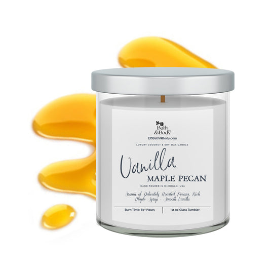 Vanilla Maple Pecan Luxury Coconut + Soy Wax Wood Wick Candle | 11 oz Glass Tumbler & New Eco Cover