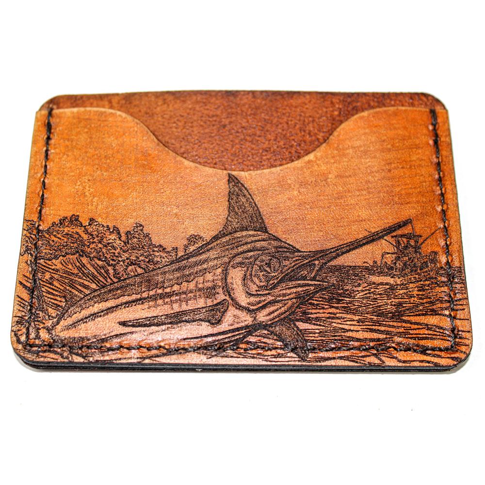 Handcrafted Blue Marlin Leather Card Wallet - Made to Order in USA