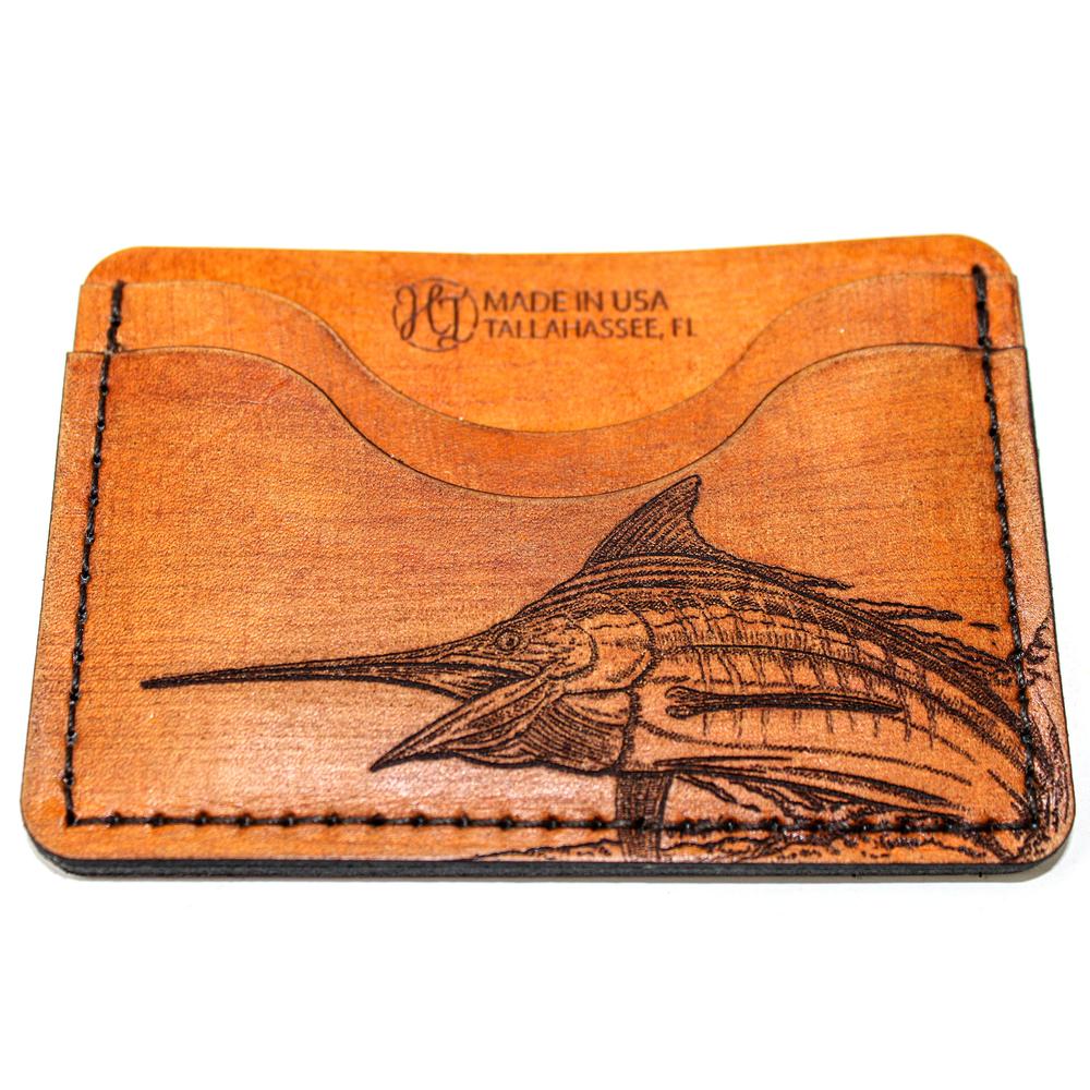 Handcrafted Blue Marlin Leather Card Wallet - Made to Order in USA