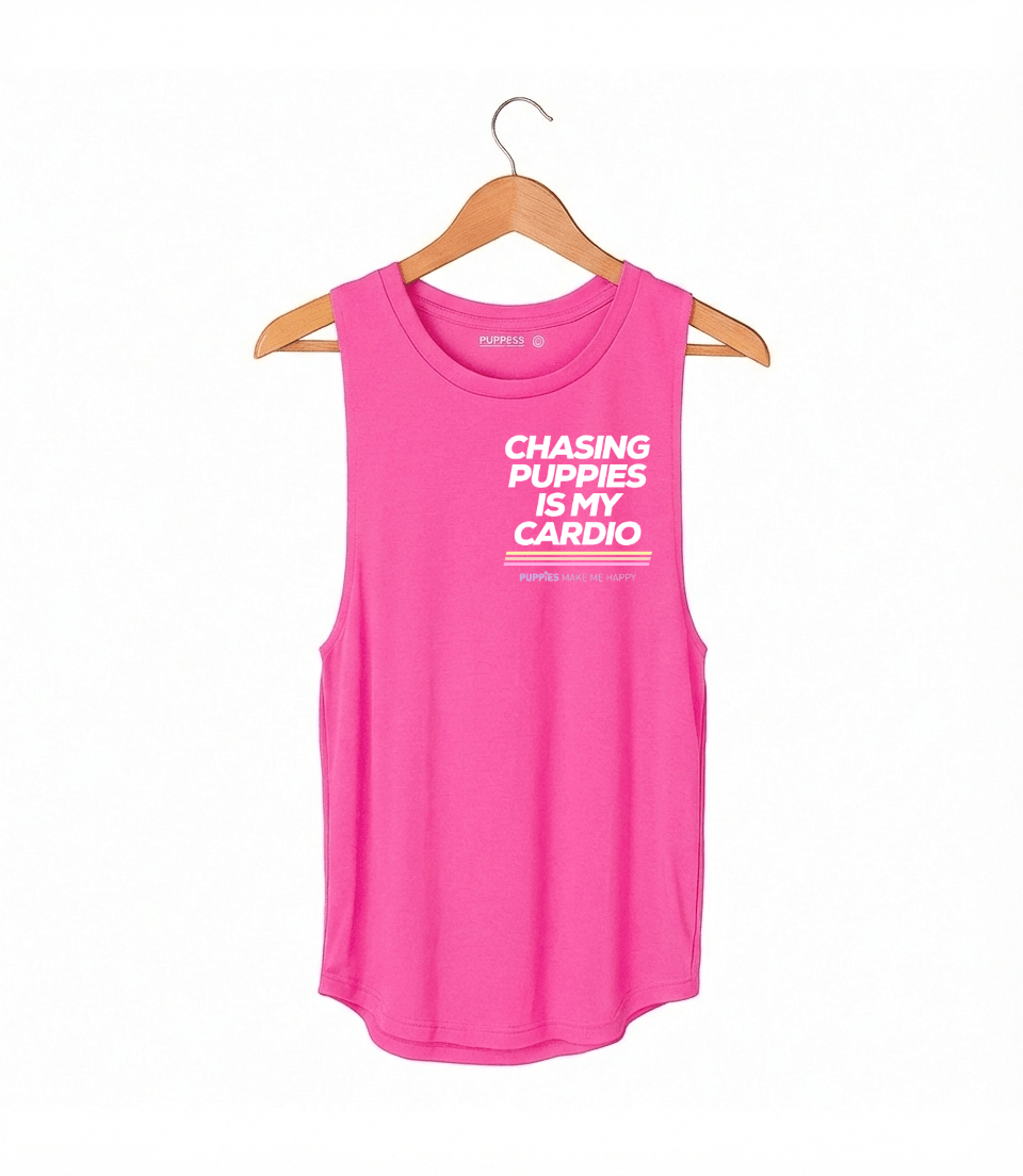 Chasing Puppies is My Cardio Women's Sleeveless Tank | Dog Mom Gift | Handmade in Los Angeles USA