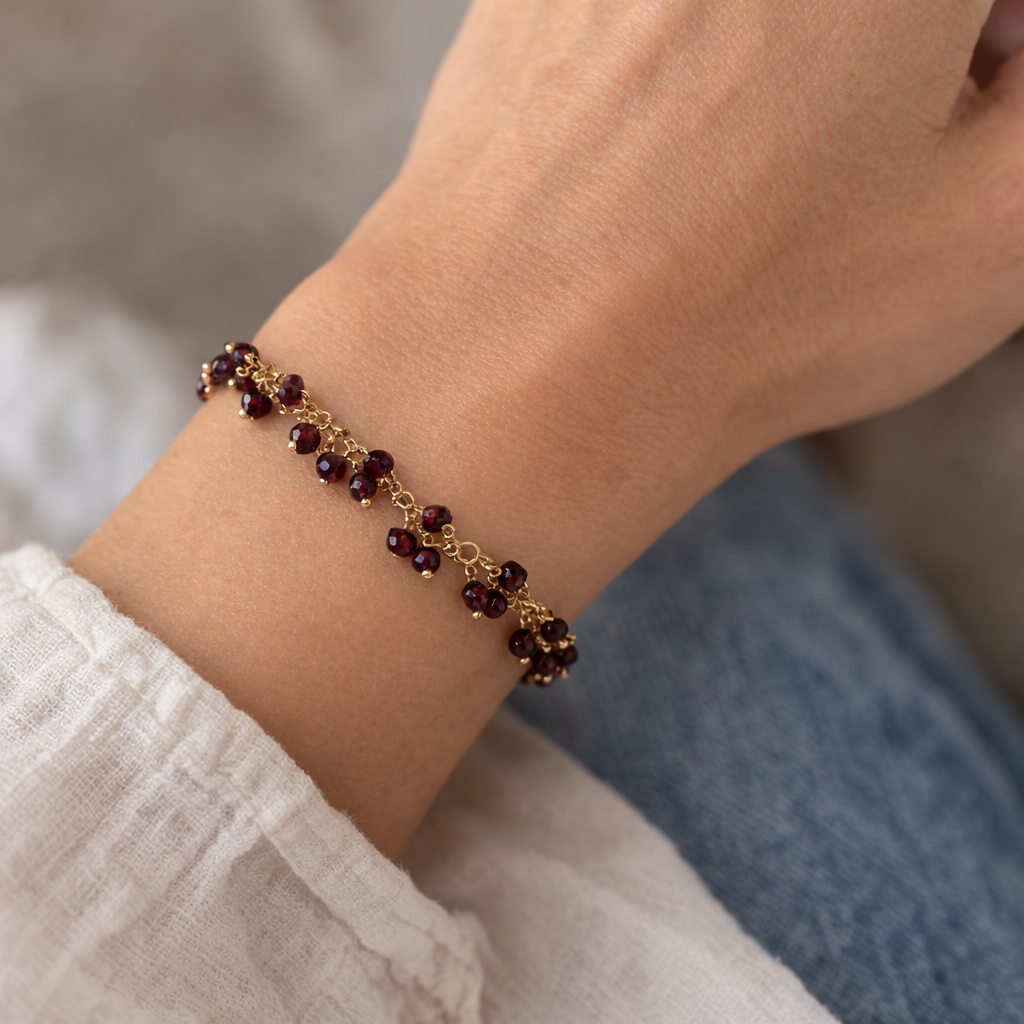 Garnet Gemstone Cluster Bracelet