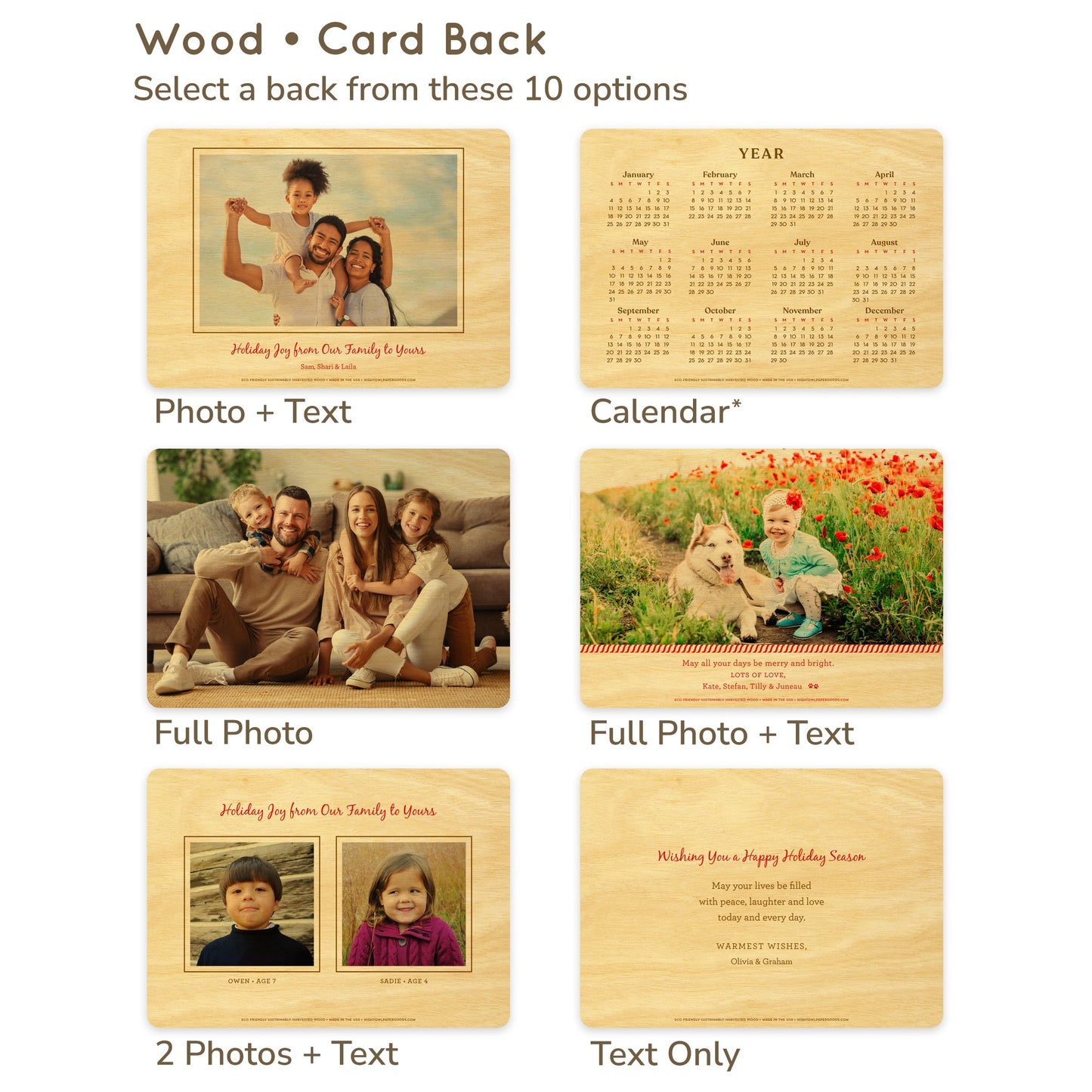 Evergreen Sprigs Custom Holiday Card - Wood or Paper