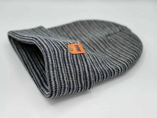 Classic Contrast Cuffed Beanie, Gray and Denim Blue