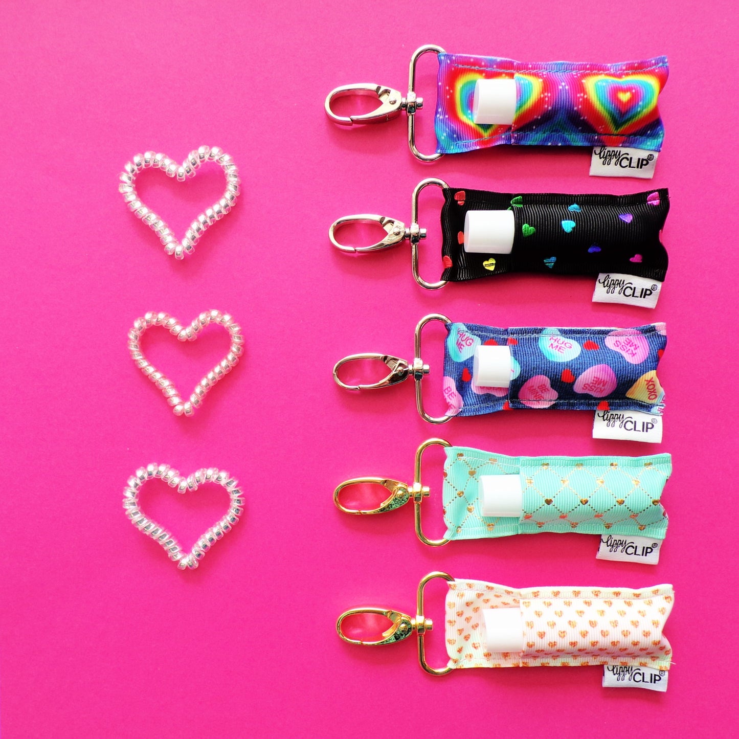 Rainbow Hearts on Pink LippyClip®
