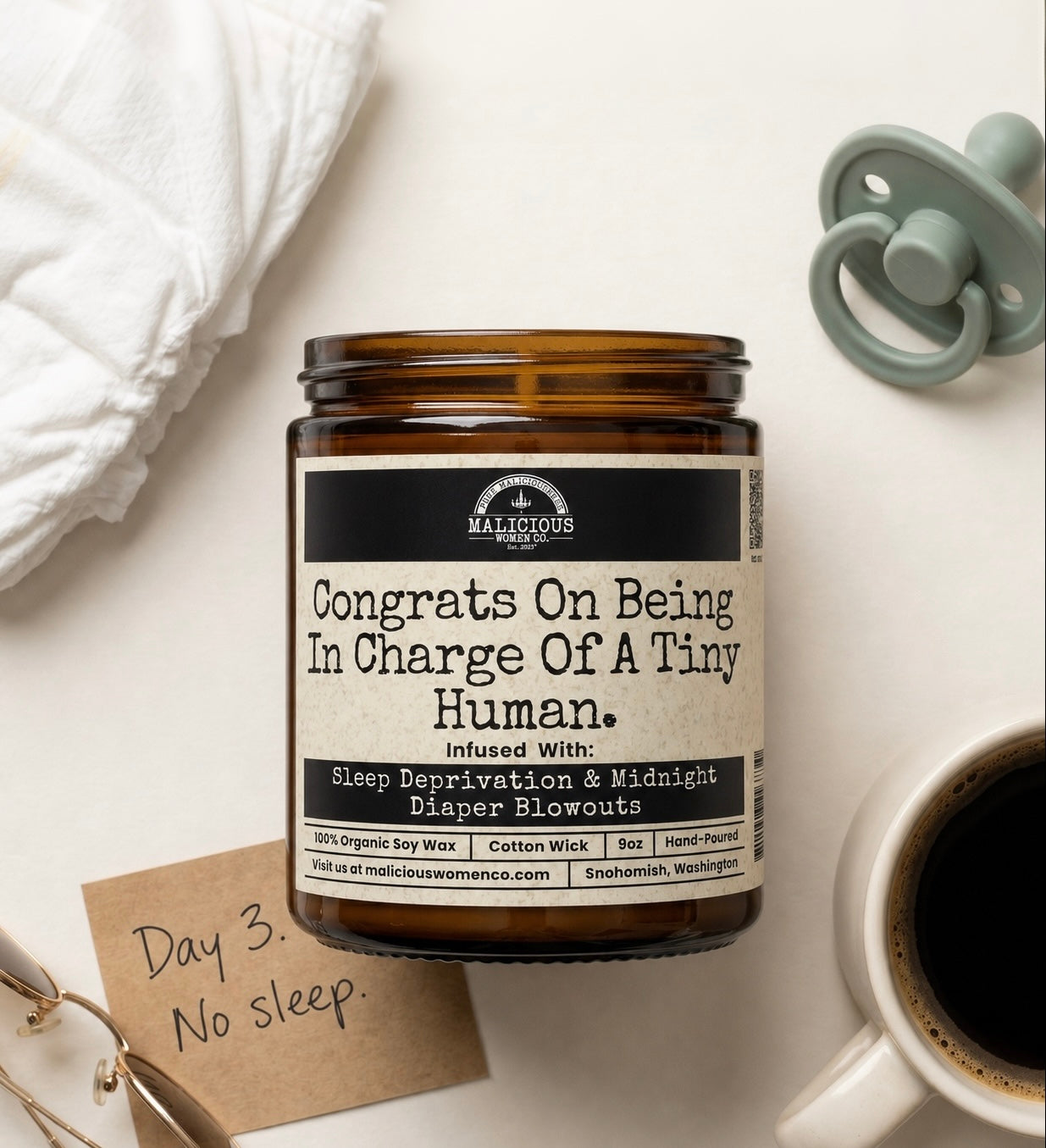 Congrats On Being In Charge Of A Tiny Human | Scent: Vanilla Crumb Cake | 9oz Family Candle | Malicious Women Co