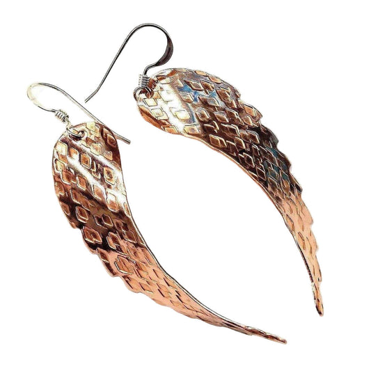 Copper Hammer Pattern Sculpted Angel Wings Earrings