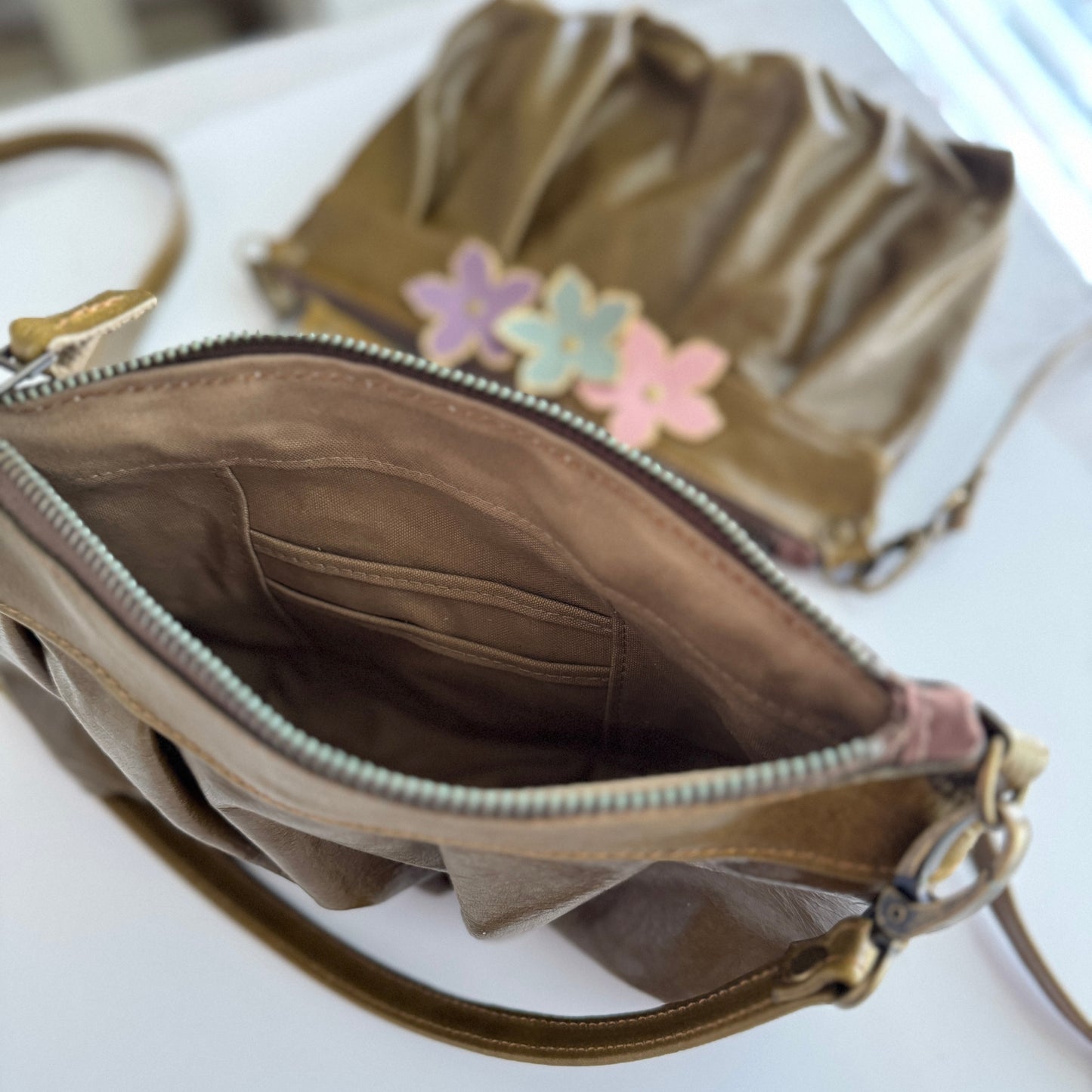 Ruche Clutch in Distressed Olive, RTS