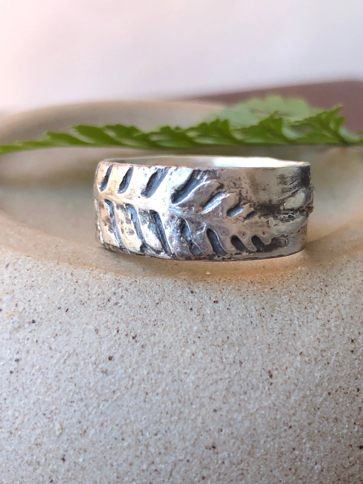 Fern ring band with two graceful ferns, perfect wedding band Handmade in Sterling Silver