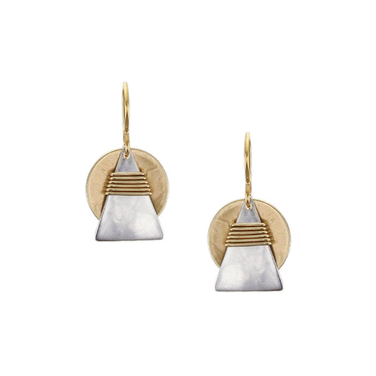 Dished Disc with Small Wire Wrapped Triangle Wire Earring