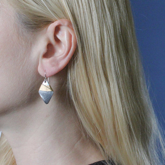 Diamond with Crossed Wire Wrapping Wire Earring
