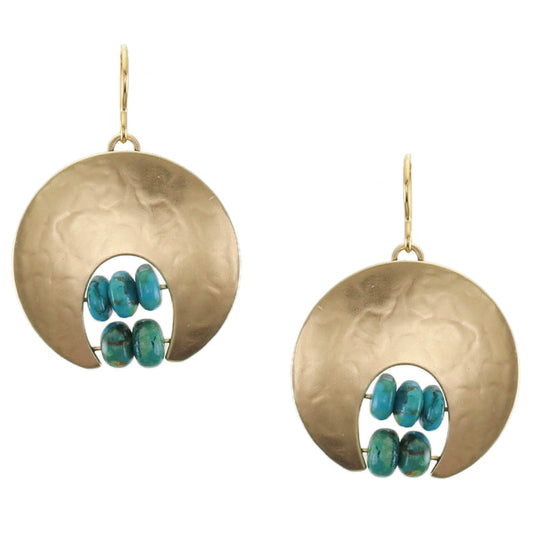 Crescent with Turquoise Beads Wire Earrings
