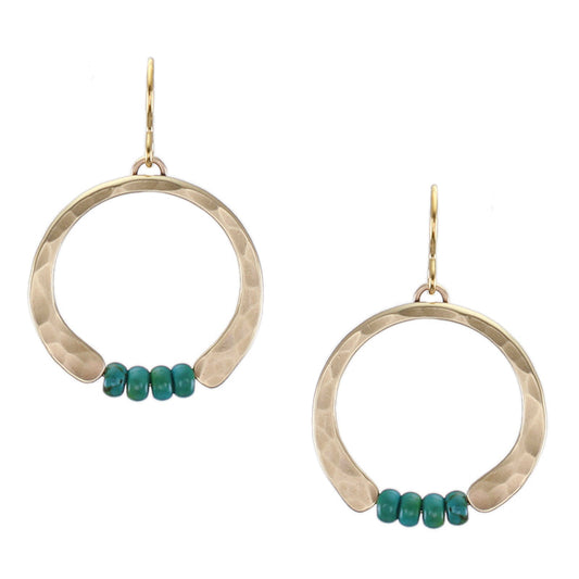 Crescent with Turquoise Beads Wire Earrings