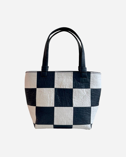 Mini Tote, Checkered Patchwork Black/Natural
