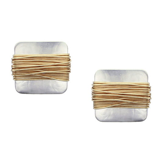 Rounded Square with Heavy Wire Wrapping Post or Clip Earring