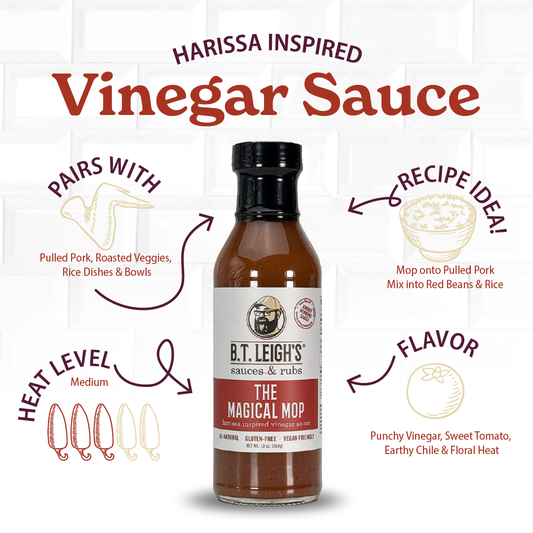 The Magical Mop - Harissa Inspired Carolina Vinegar Sauce - 13 oz Bottle