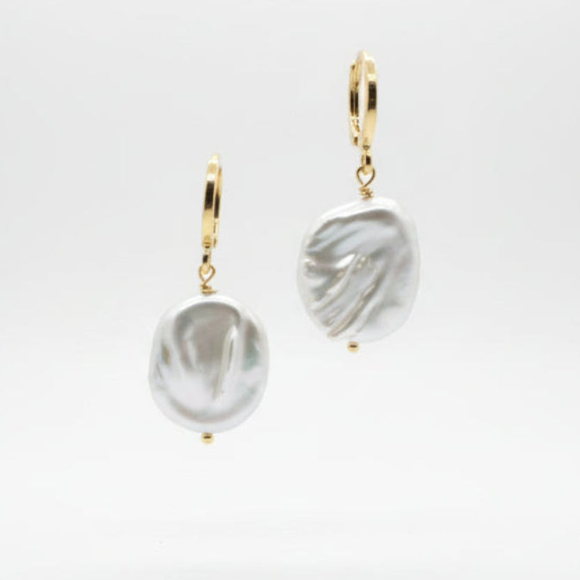 Coin Pearl Drop Earrings