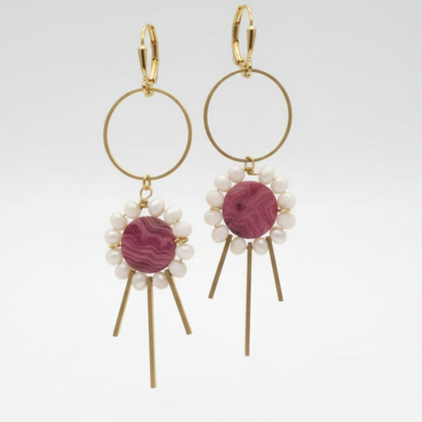 Gold Brass + Stone Statement Earrings