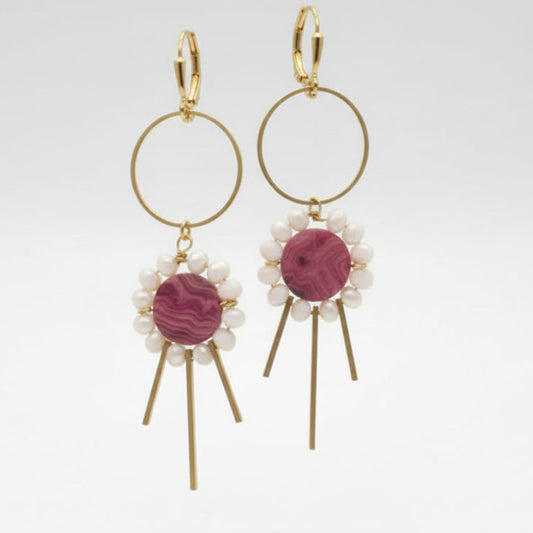 Gold Brass + Stone Statement Earrings