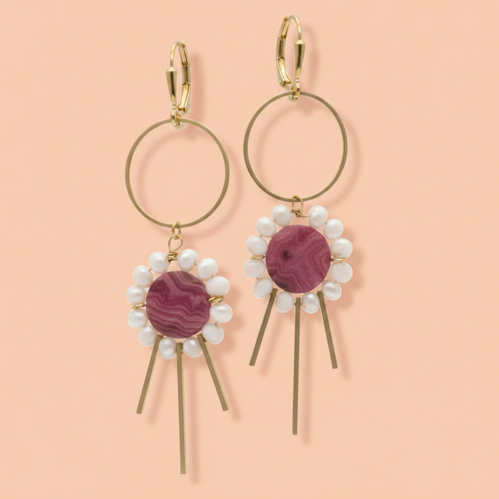 Gold Brass + Stone Statement Earrings