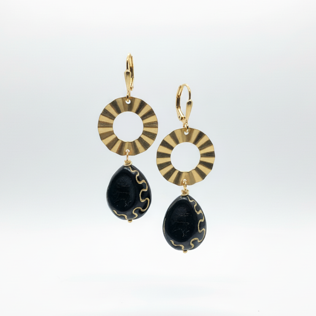 Brass + Czech Coin Dangle Earrings