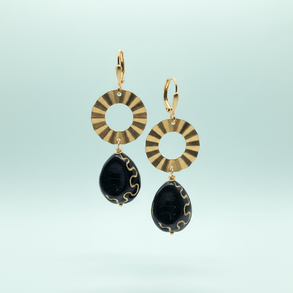 Brass + Czech Coin Dangle Earrings