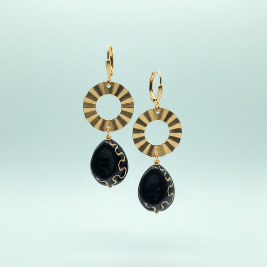Brass + Czech Coin Dangle Earrings