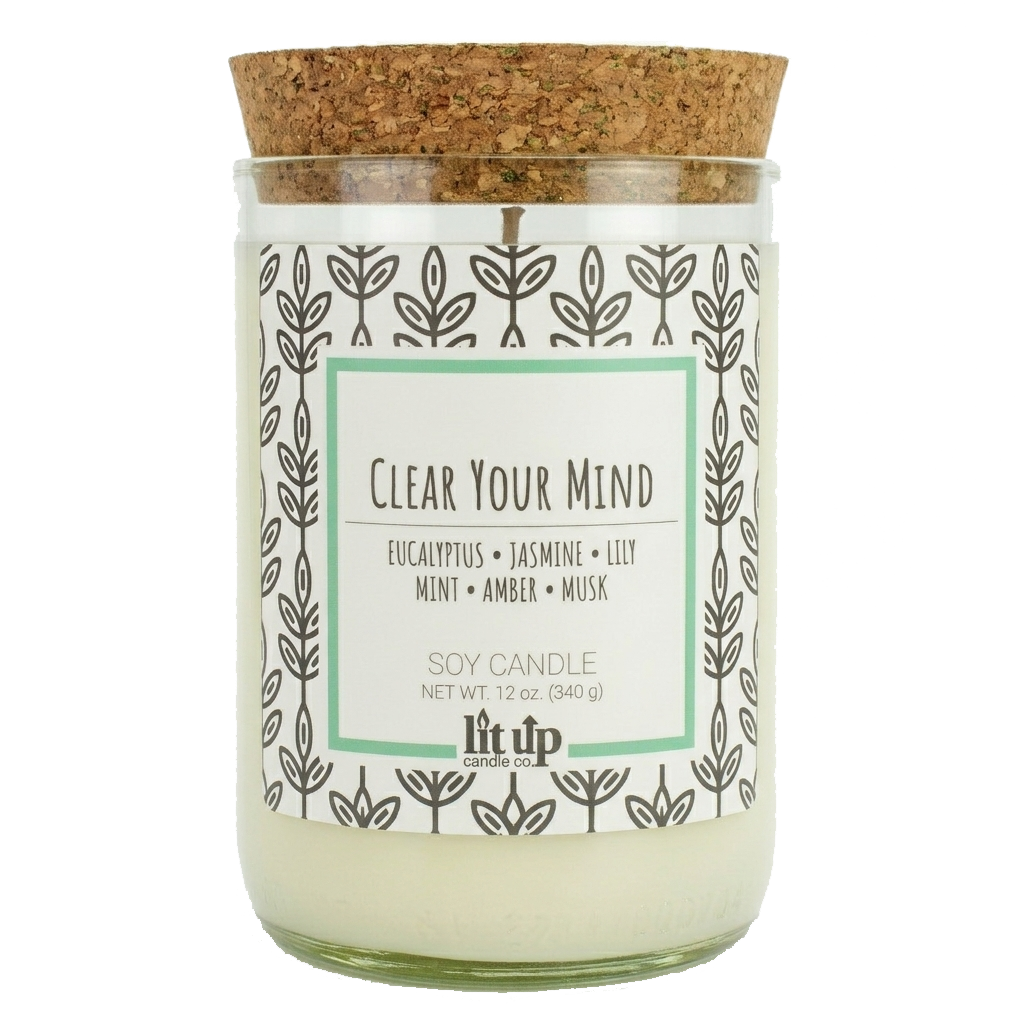 Clear Your Mind 12 oz. soy candle in upcycled wine bottle | Eucalyptus, Jasmine, Mint