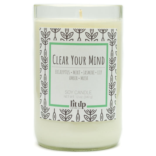 Clear Your Mind scented 12 oz. soy candle in upcycled wine bottle - FKA Eucalyptus Spearmint