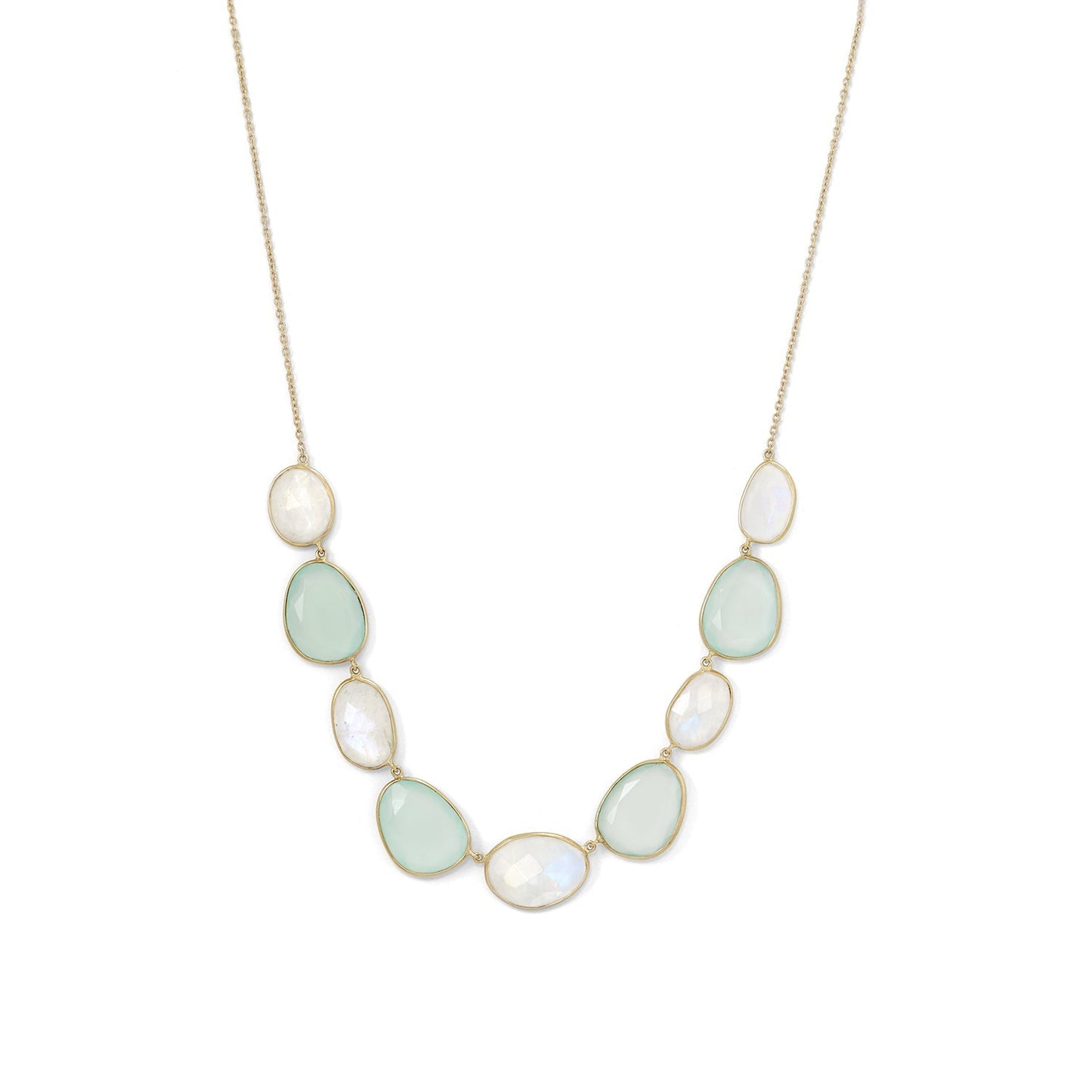 Gold Rainbow Moonstone & Green Chalcedony Necklace