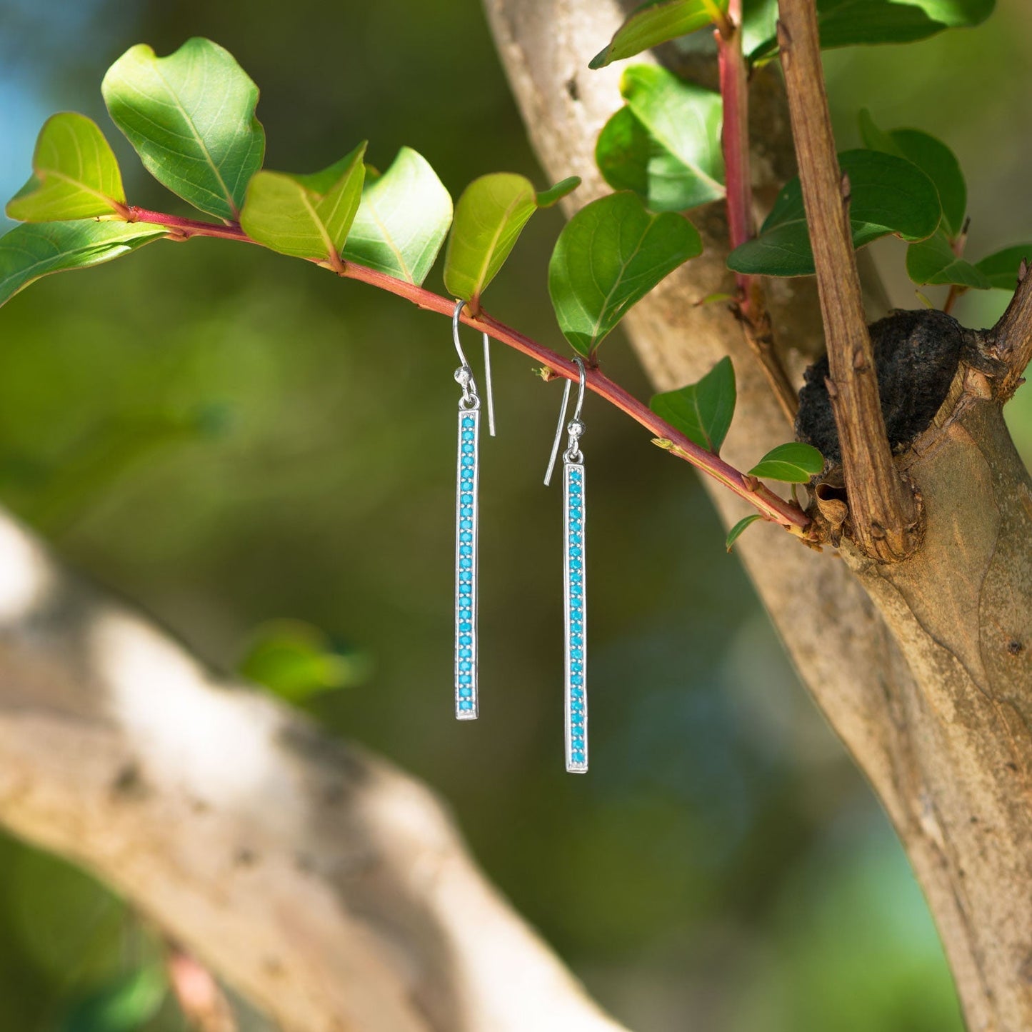 Nano Turquoise Crystal Bar Earrings