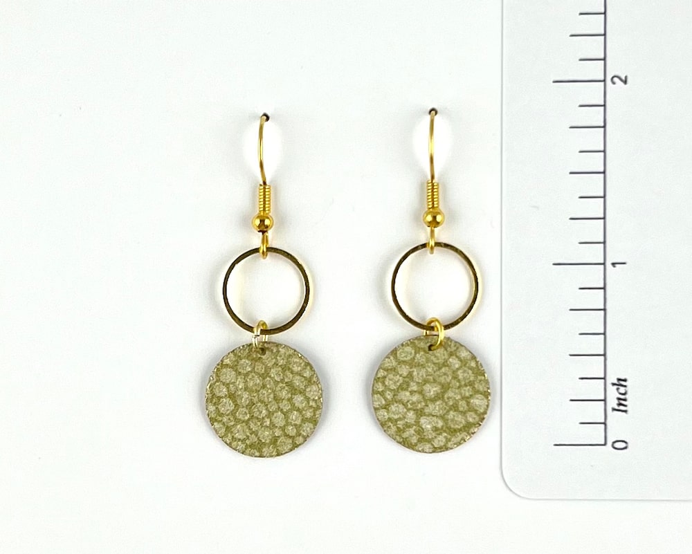 Elegant Dappled Moss Green and Gold Circle Earrings