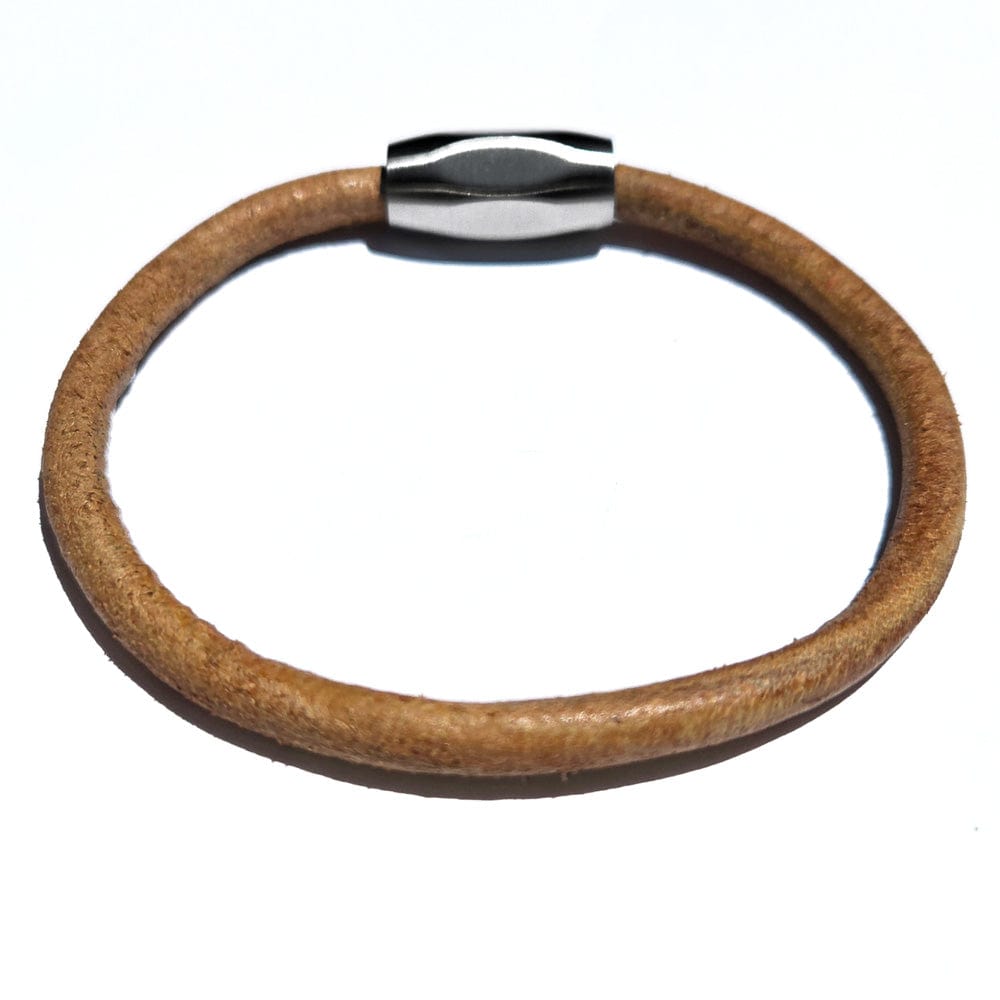 Men's Tan Leather Bracelet w Magnetic Clasp