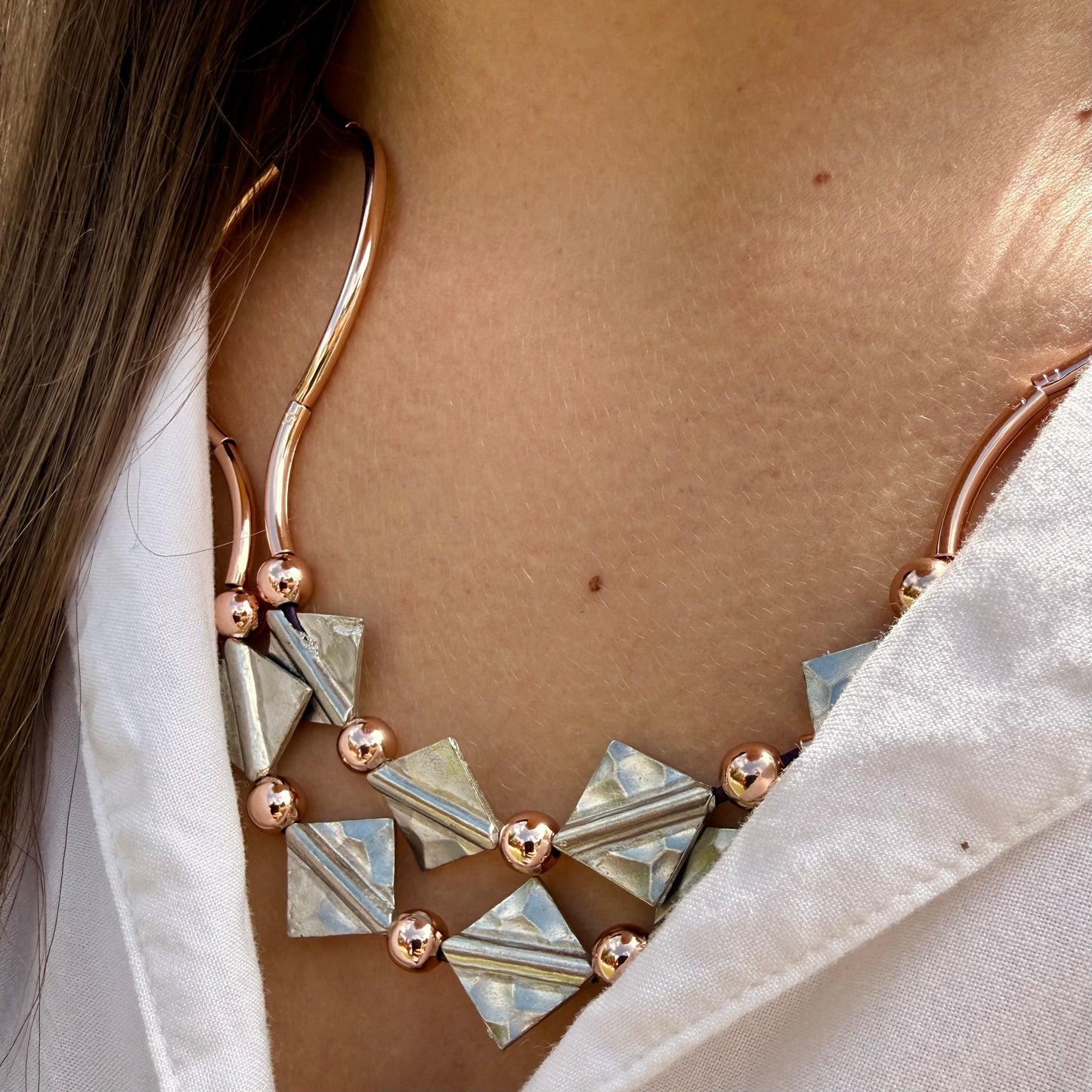 Eslin Tiered Leather and Mixed-Metal Necklace